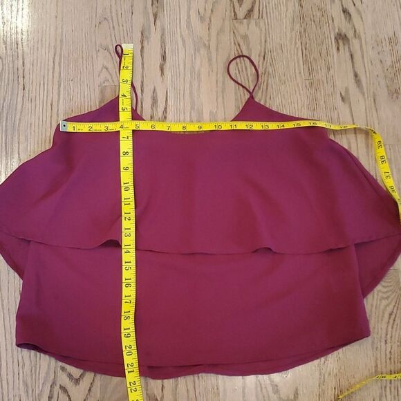 ANTHROPOLOGIE PAPER CRANE TOP BURGUNDY FLOUNCY TANK SPAGHETTI STRAPS SMALL - Picture 6 of 6